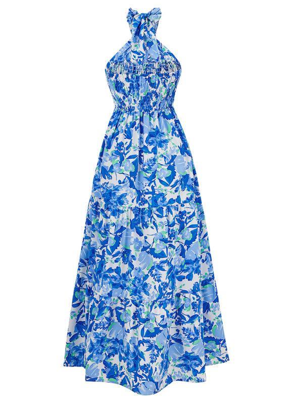 casual resort style printed halter neck dress - 808Lush