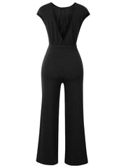 casual round neck short sleeve knitted women's jumpsuit - 808Lush