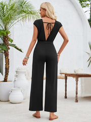 casual round neck short sleeve knitted women's jumpsuit - 808Lush