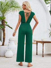 casual round neck short sleeve knitted women's jumpsuit - 808Lush