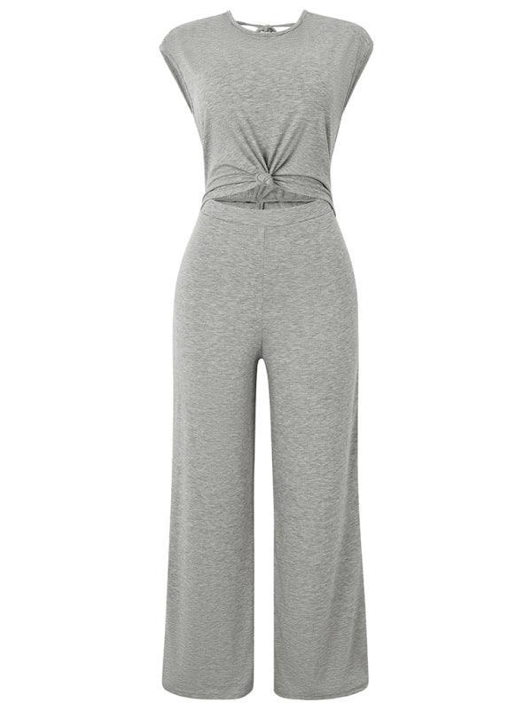 casual round neck short sleeve knitted women's jumpsuit - 808Lush