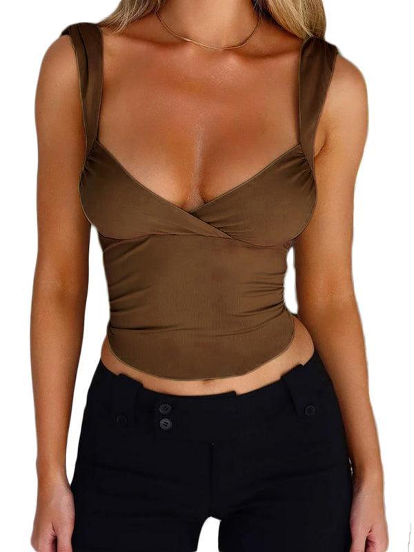 women's suspender cross large V-neck backless lace-up fashionable top - 808Lush