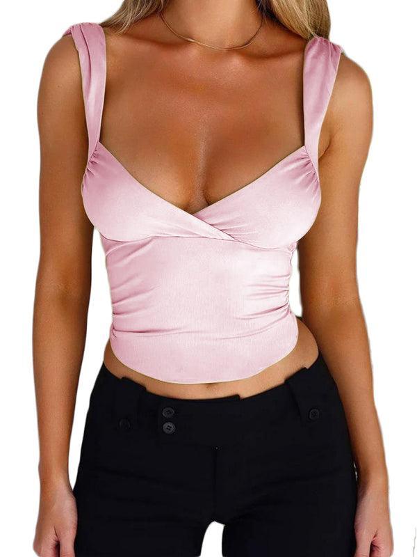 women's suspender cross large V-neck backless lace-up fashionable top - 808Lush