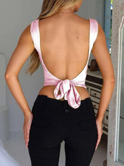 women's suspender cross large V-neck backless lace-up fashionable top - 808Lush