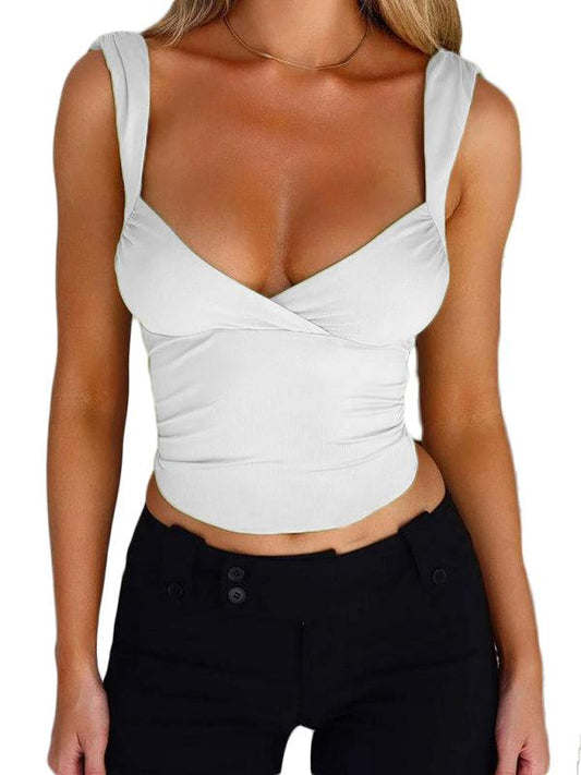 women's suspender cross large V-neck backless lace-up fashionable top - 808Lush