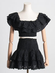 short top, high-waisted cake layer skirt, sexy two-piece suit - 808Lush