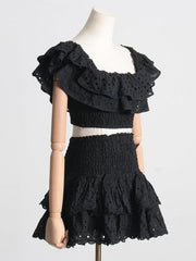 short top, high-waisted cake layer skirt, sexy two-piece suit - 808Lush