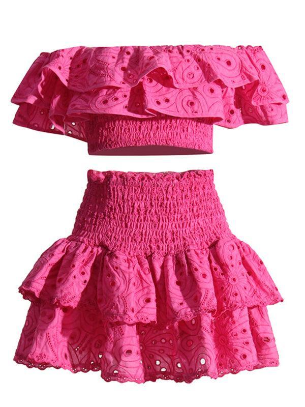 short top, high-waisted cake layer skirt, sexy two-piece suit - 808Lush