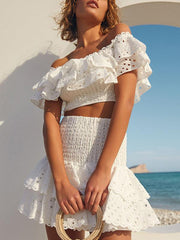 short top, high-waisted cake layer skirt, sexy two-piece suit - 808Lush