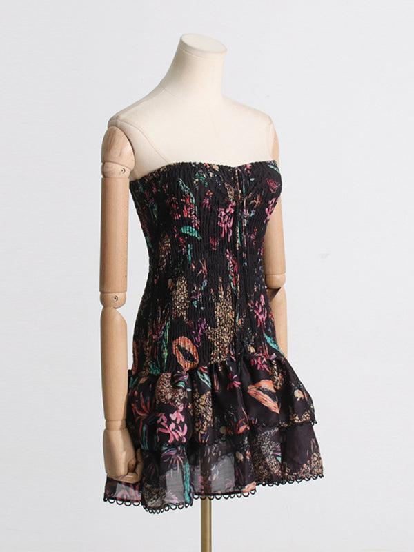 elegant printed halterneck design slim-fitting short dress - 808Lush