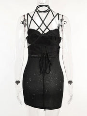 sexy knitted backless suspender short hip-covering skirt dress