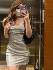 sexy knitted backless suspender short hip-covering skirt dress