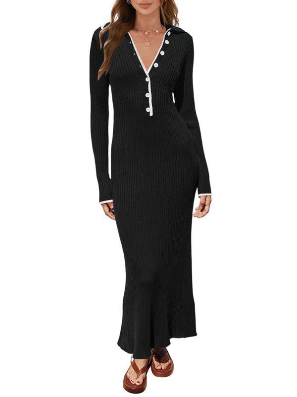 knitted slim fit hip-hugging long-sleeved dress - 808Lush