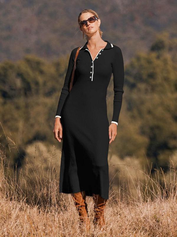 knitted slim fit hip-hugging long-sleeved dress - 808Lush