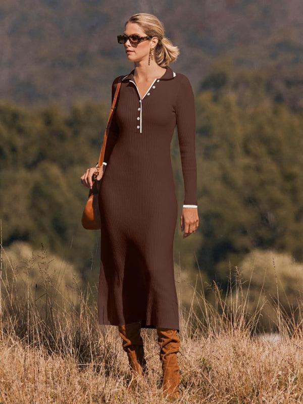 knitted slim fit hip-hugging long-sleeved dress - 808Lush