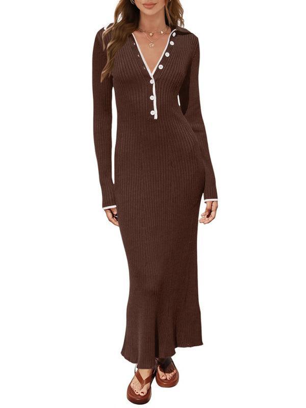 knitted slim fit hip-hugging long-sleeved dress - 808Lush