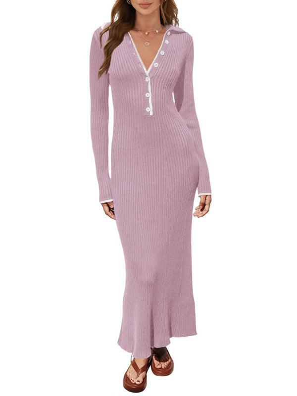 knitted slim fit hip-hugging long-sleeved dress - 808Lush