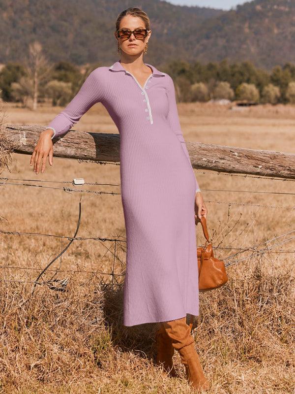 knitted slim fit hip-hugging long-sleeved dress - 808Lush