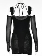 sexy backless see-through long-sleeved hip-covering dress (including sleeves) - 808Lush