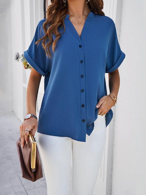 spring and summer temperament casual stand collar shirt - 808Lush