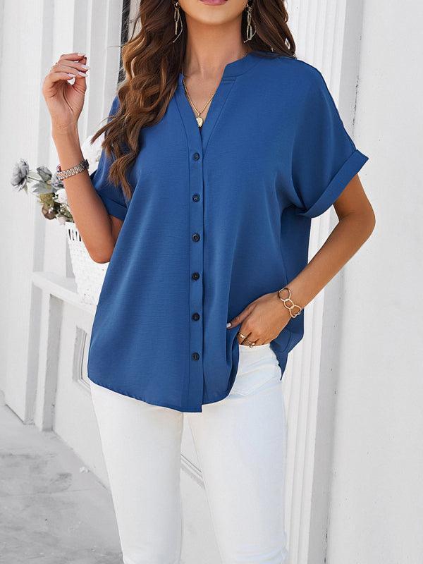 spring and summer temperament casual stand collar shirt - 808Lush