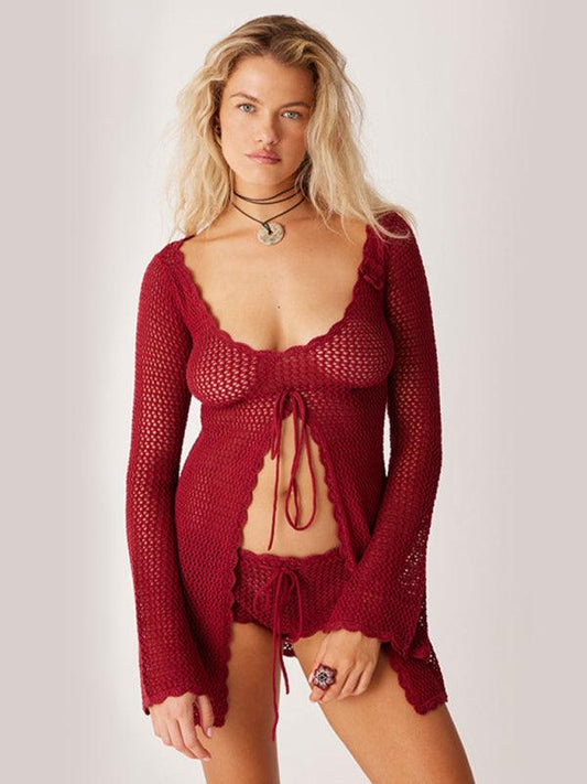 sexy knitted hollow bikini swimsuit cover-up - 808Lush