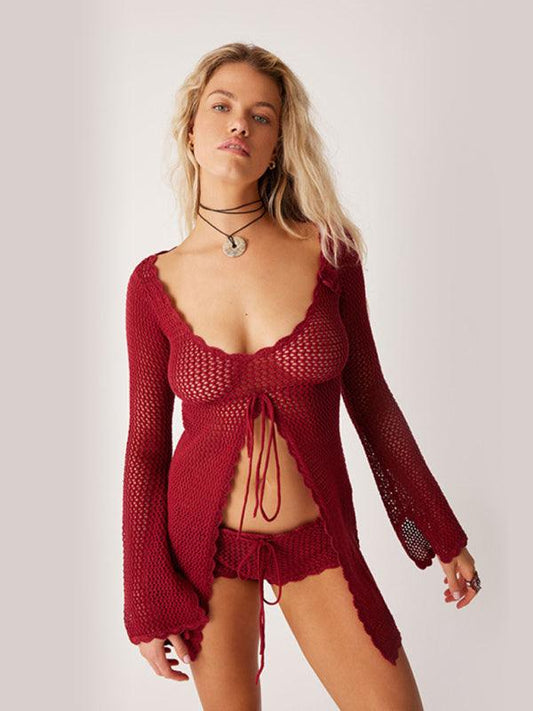 sexy knitted hollow bikini swimsuit cover-up - 808Lush