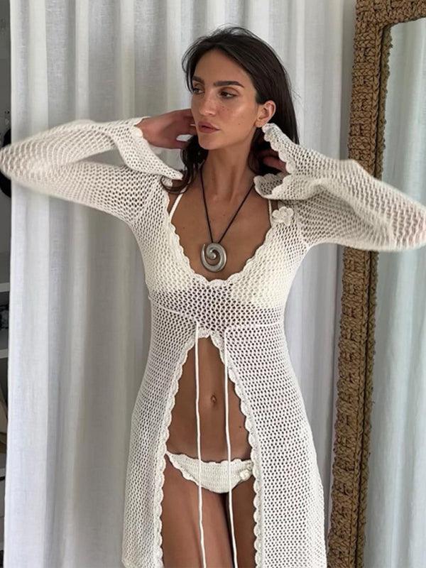 sexy knitted hollow bikini swimsuit cover-up - 808Lush