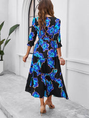 holiday casual printed V-neck slit dress - 808Lush