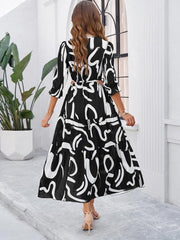 holiday casual printed V-neck slit dress - 808Lush