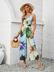 printed shoulder strap hollow jumpsuit - 808Lush