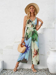 printed shoulder strap hollow jumpsuit - 808Lush