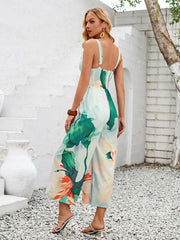 printed shoulder strap hollow jumpsuit - 808Lush