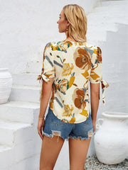 printed casual V-neck knotted top - 808Lush