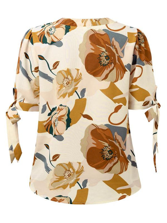 printed casual V-neck knotted top - 808Lush