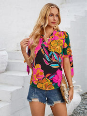 printed casual V-neck knotted top - 808Lush