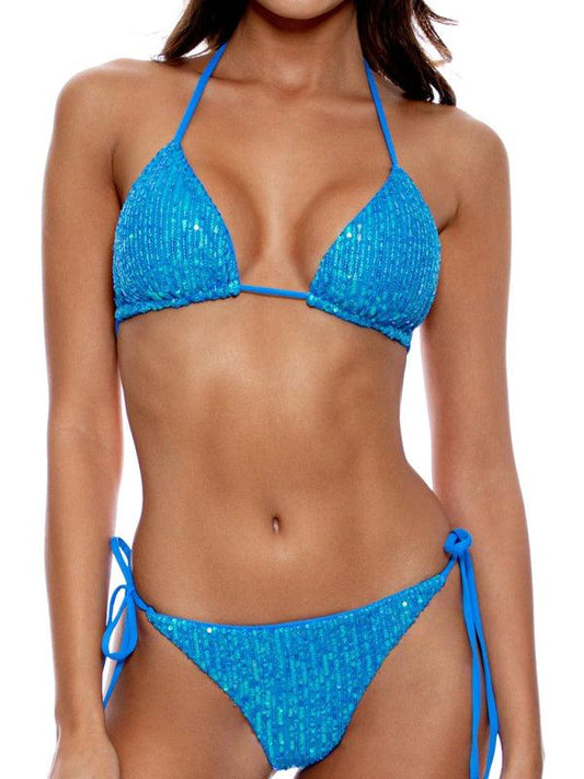 sequined bikini triangle strap multi-color swimsuit - 808Lush