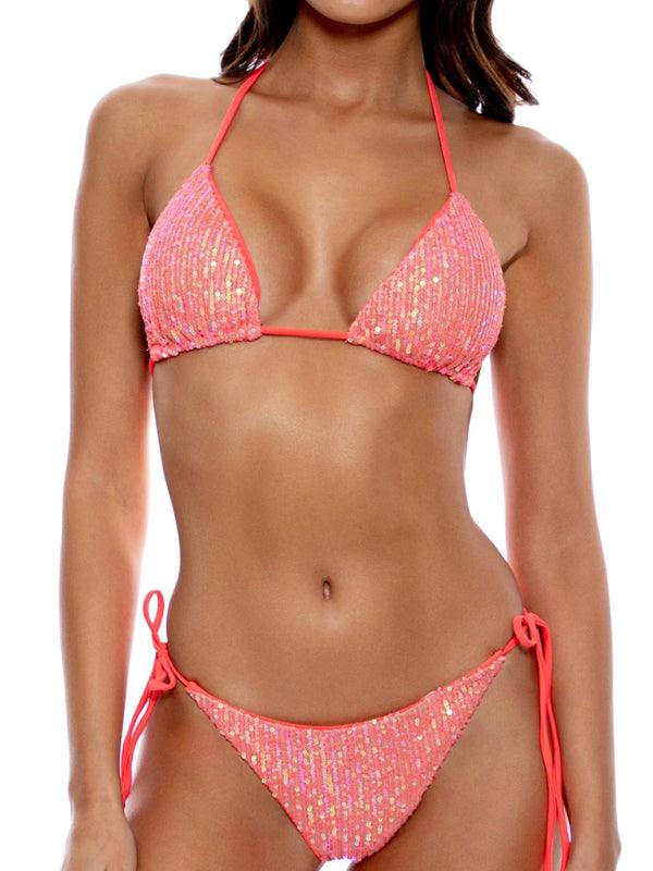 sequined bikini triangle strap multi-color swimsuit - 808Lush