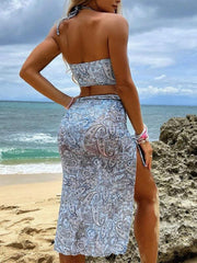 sexy bikini three-piece long skirt cashew flower print women's swimsuit - 808Lush