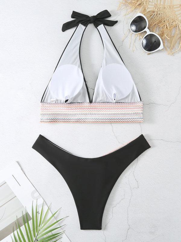 High Waist Swimsuit Color Block Web Sexy Push Up Bikini - 808Lush