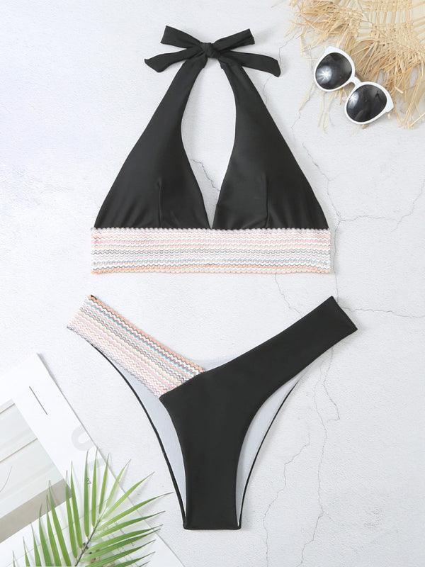 High Waist Swimsuit Color Block Web Sexy Push Up Bikini - 808Lush