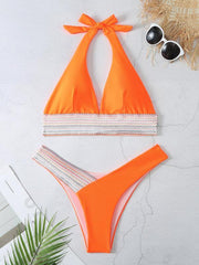 High Waist Swimsuit Color Block Web Sexy Push Up Bikini - 808Lush