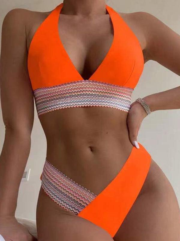 High Waist Swimsuit Color Block Web Sexy Push Up Bikini - 808Lush