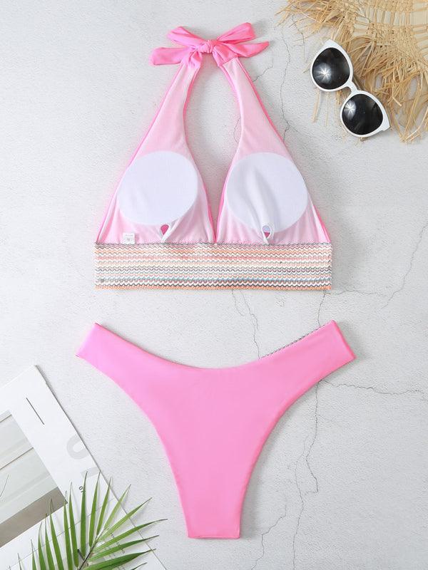 High Waist Swimsuit Color Block Web Sexy Push Up Bikini - 808Lush