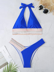 High Waist Swimsuit Color Block Web Sexy Push Up Bikini - 808Lush