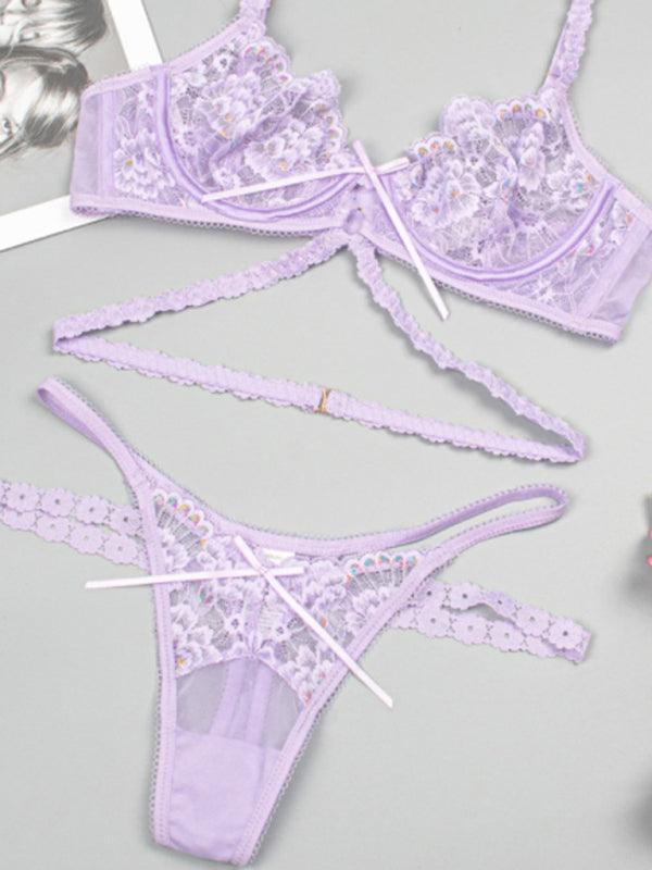 sexy flower embroidered sexy lingerie set - 808Lush