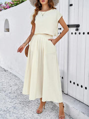 casual sleeveless top and long skirt suit - 808Lush