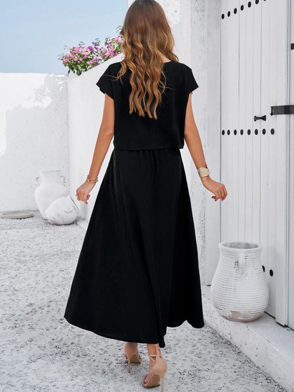 casual sleeveless top and long skirt suit - 808Lush