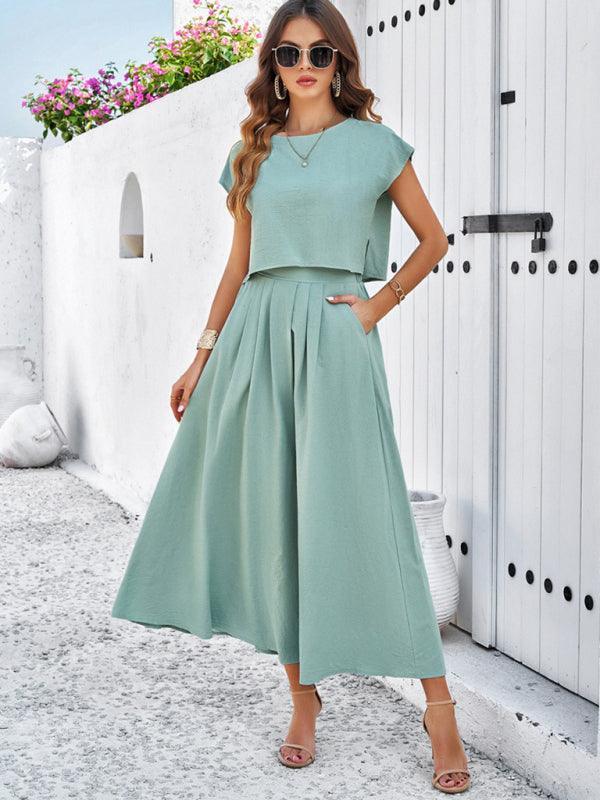 casual sleeveless top and long skirt suit - 808Lush