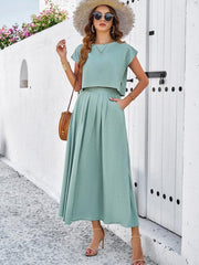 casual sleeveless top and long skirt suit - 808Lush